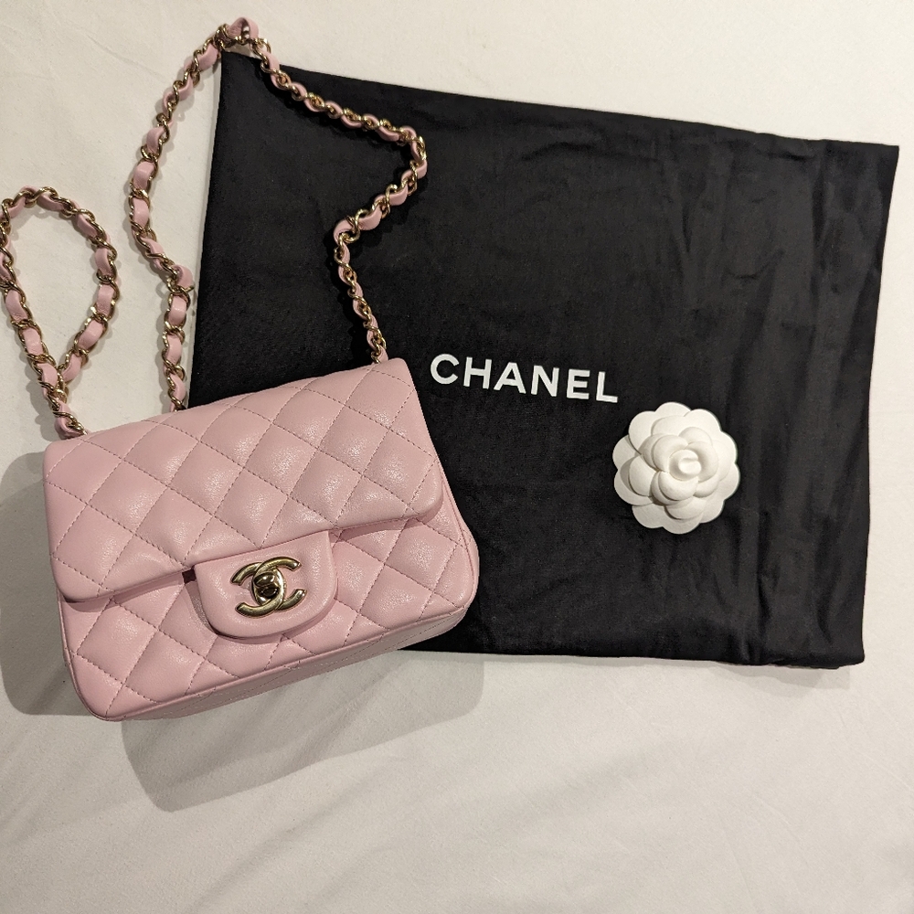 24s Chanel Mini Classic Handbag Light Pink Lambskin & Gold-Tone Metal